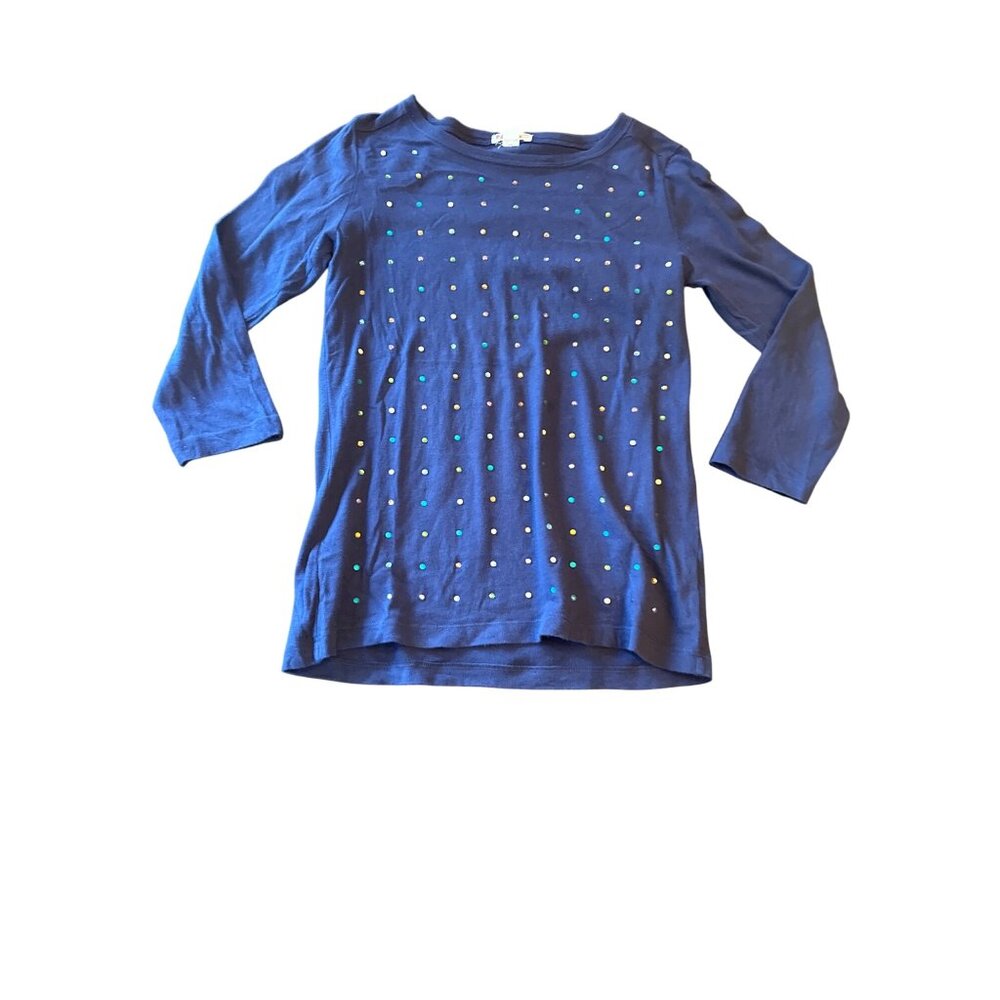 Girls Crewcuts Navy Cotton Long‎ Sleeve Top With Colorful Embellishments Size 12